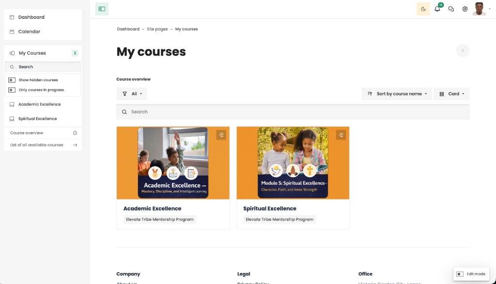 Elevate Tribe Learning, screen 3