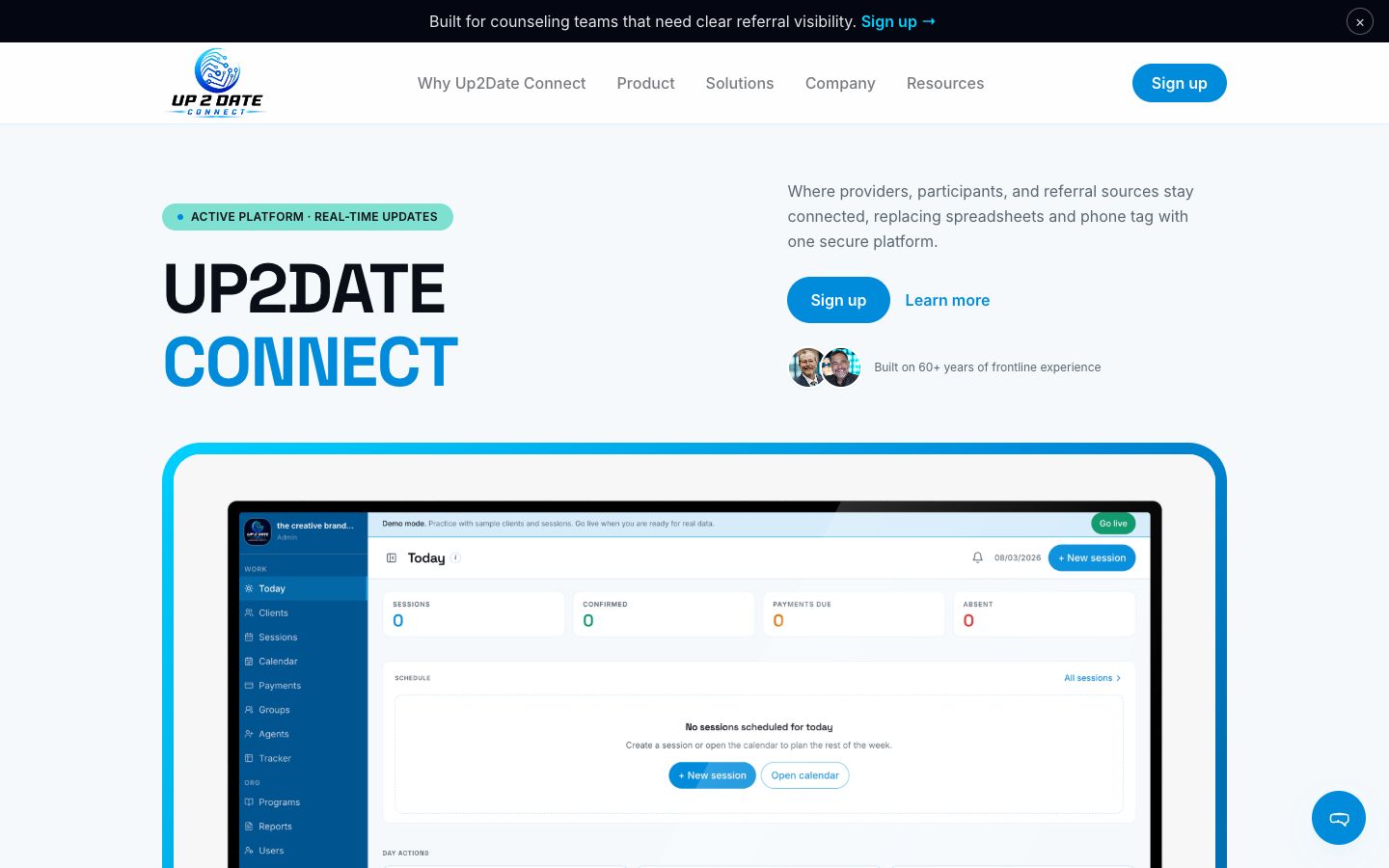Up2Date Connect on screen